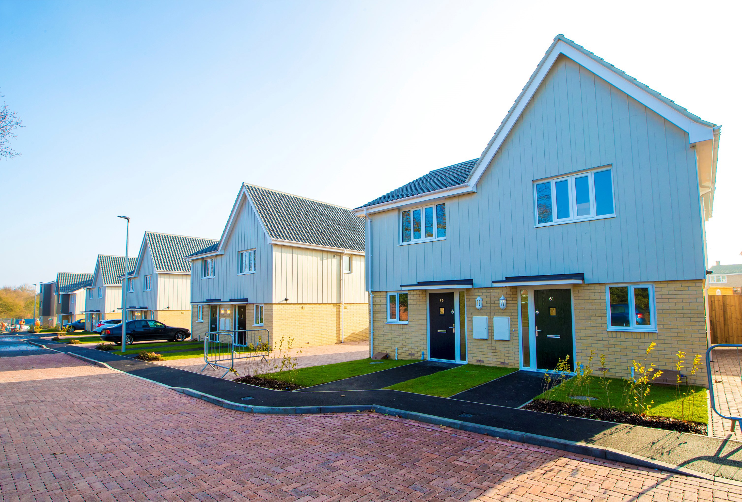 A row of new-build semi-detached houses.